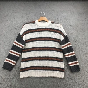 American Eagle Outfitters Crew Neck Sweater Mens S White Striped Pullover Knit - Picture 1 of 20