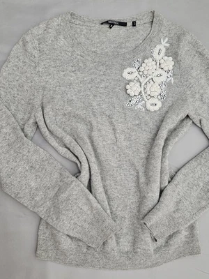 Suéter de Cachemira Cuello Redondo Gris Mujer Grande BADGLEY MISCHKA Adornado con Cuentas  Foto 1 de 4