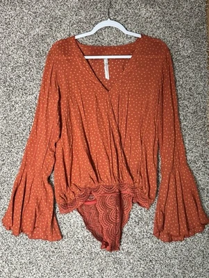 Body Campesino Free People Talla M Romántico Boho Chic Manga Campana Encaje Foto 1 de 4