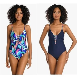 La Blanca Mio Reversible Plunging One-Piece Swimsuit - 12 - Picture 1 of 11