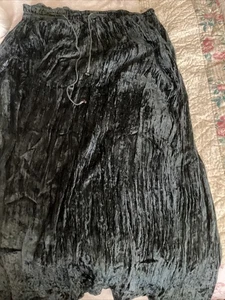 Velvet Dark Green Crinkle Boho Skirt Free Size Drawstring Waist - Picture 1 of 5