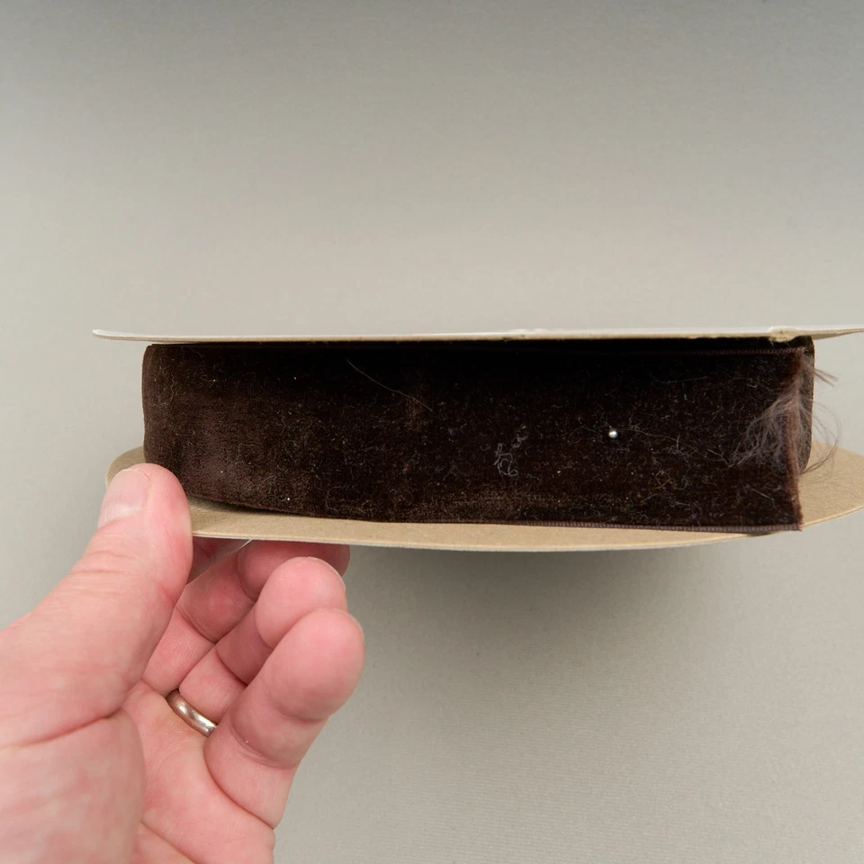 Vintage Velvet Ribbon Dark Brown 1.5" Nylon Made England 22 Yards - Image 1 of 4