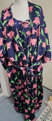 Cacique Robe Tie Waist & Matching Slip Blue Pink Floral Ladies Size 22/24 - Image 1 of 4