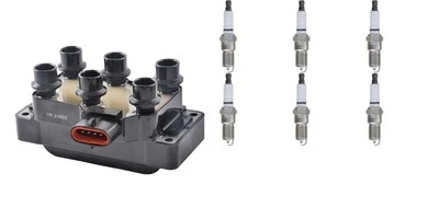 Herko Ignition Coil + 6 Autolite AP104 Platinum Spark Plugs For Ford & Mazda - Image 1 of 3