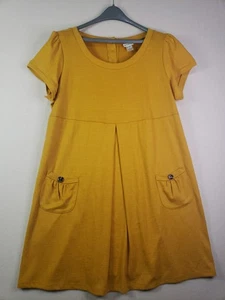 Enfocus Studio Daisy Yellow Short Sleeve Dress Pockets Buttons 60s Vibe Classic - Picture 1 of 13