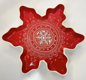 Hallmark Christmas Holiday Snowflake Serving Dish Red & White - Picture 1 of 8