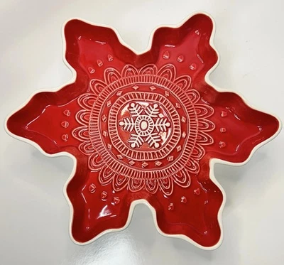 Hallmark Christmas Holiday Snowflake Serving Dish Red & White - Image 1 of 4
