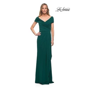 La Femme Ruched Emerald Green Jersey Column Gown NWT 4 $398 - Picture 1 of 6