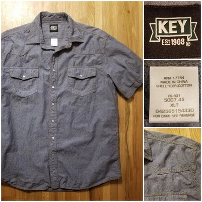 Camisa Para Hombre KEY XLT Alta Azul Cambray Algodón Perla A Presión Western SS Chore Ranch Foto 1 de 4