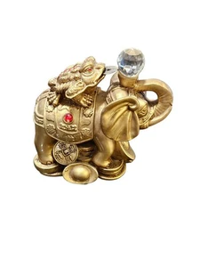Vastu - Feng Shui Elephant With Frog Idol For Wealth, Strength Wisdom Success - Picture 1 of 7