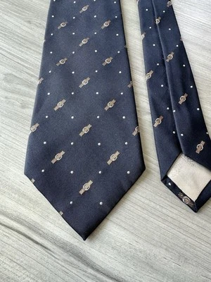 复古古驰领带 100% 真丝编织海军蓝皮带扣图案意大利 — 第 1/4 张图片