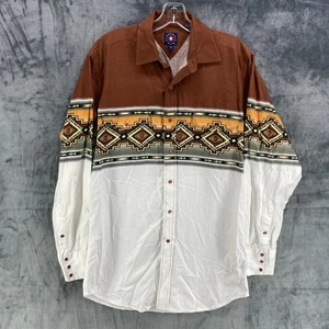 VTG 90s Panhandle Slim Western Shirt Pearl Snap Aztec Print Tribal Blue Brown M - Picture 1 of 16