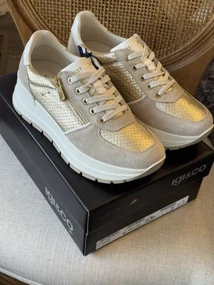 IGI & Co Women's Metallic Gold Beige Sneakers 8 / 39 Made In Italy - Image 1 of 4