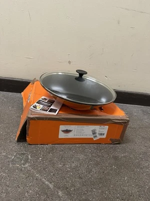 NEW Le Creuset Cast Iron Wok & Glass Lid Volcanic Orange 36cm 4.5L - NO HANDLES - Image 1 of 4