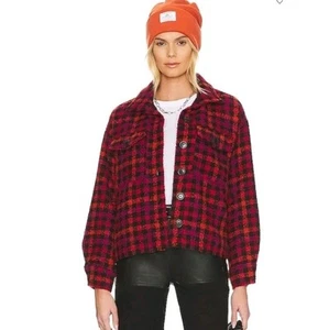 Anthropology Sanctuary SZ Med The Roller Shacket rot pink orange schwarz kariert  - Bild 1 von 10