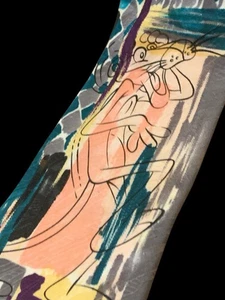 The Pink Panther Vintage 90s Made USA Silk Tie Cartoon Graphic Aquaberry 4" 56" - Picture 1 of 5