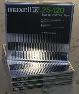 Lotto 4 nastri registrazione audio professionali MAXELL 25-120 nuovi vintage bobina a bobina - Foto 1 di 6