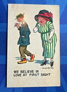 JA & Co Donald McGill Comic Postcard 1910s WE BELIEVE LOVE FIRST SIGHT No A 818 - Picture 1 of 2