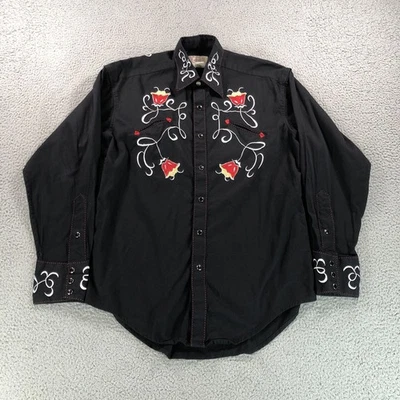 Rockmount Ranch Wear Shirt Mens S Black Embroidered Floral Fern Long Sleeve Snap - Image 1 of 4