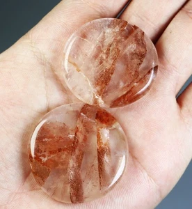 2 piezas Natural Rojo FUEGO Hematoide Cuarzo Cristal Piedra Palma Reiki Mineral Espécimen - Imagen 1 de 7