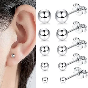 Pair 925 sterling SILVER EARRINGS Plain Ball Stud WOMENS MENS Small Tiny 2mm-6mm - Picture 1 of 22