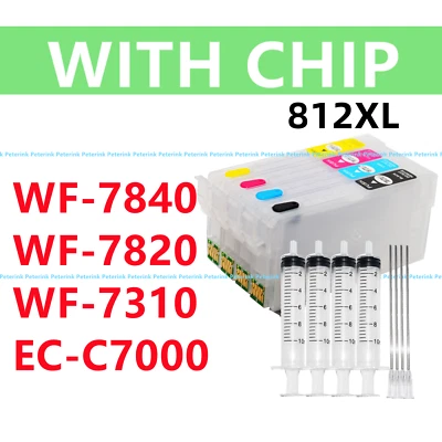 Refillable Ink Cartridge T812 812 XL with chip for  WF7840 WF7820 WF7310 * - Image 1 of 3