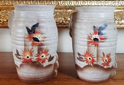 Two Vintage 1930s Brentleigh Chalk Ware Marwood Hand Painted 6" inch Deco Vase - Image 1 of 4