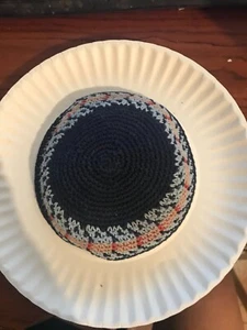 Multi Color / Navy  knit Crocheted Kippah, Yamaka - Picture 1 of 2