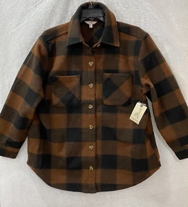Terra & Sky Shaket Jacket Woman's OX (14 W) Brown Button Up Buffalo Check - Picture 1 of 14