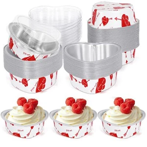 100 Sets Heart Shaped Cake Pans With Lids Mini Aluminum Foil Cake Pans 100 Ml/ 3 - Picture 1 of 6