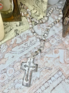 Mexican Pottery Jumbo Rosary Prayer Beads w/Cross 5”- Rosary-32” Decor NEW - Picture 1 of 6