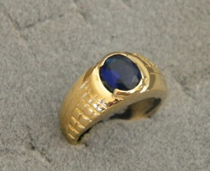 Anillo para hombre ovalado azul circonita cúbica chapado en oro amarillo nuevo talla 11 joyería de moda - Imagen 1 de 3