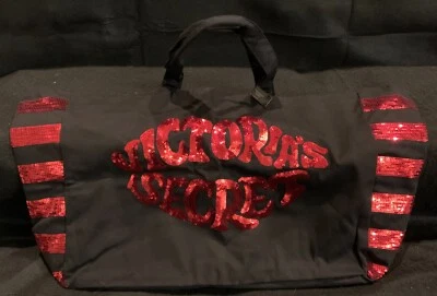 Victoria's Secret Black & Red Lips Sequins Kiss Weekender Tote Bag | Large - Image 1 of 4