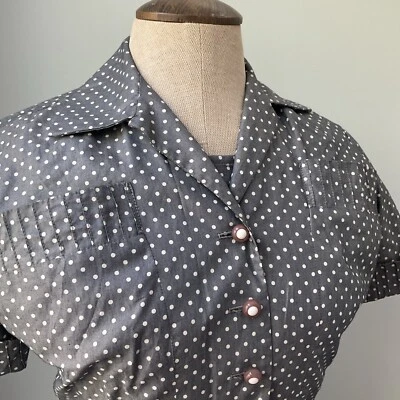 VTG 1950s MINX MODES Gray Polka Dot Dress Jacket 2-Piece 26 Inch Waist - Image 1 of 4
