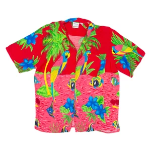 Vintage BASIX Mens Hawaiian Shirt Red 90s Short Sleeve XL - Picture 1 of 6