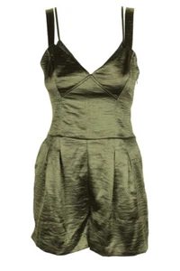 Guess Army Olive Sleeveless Christian Metallic Satin Romper 2 - Picture 1 of 3