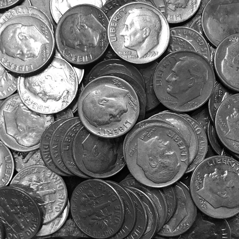 1965 1966 1967  -  1968 D & 1969 D (No 68 P or 69 P) Roosevelt Dime 10 Cents XF Cover