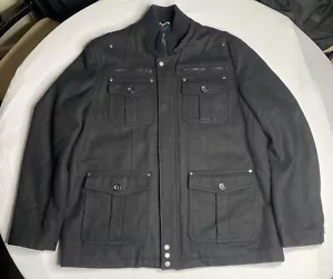 Guess Mens Black Wool Blend Zip Up Jacket Stand Collar Pocket Size XXL - Picture 1 of 20