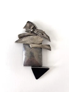 Gran Broche Vintage De Plata 925 Y Ónix Negro Firmado YAPAIA – México, Años 70 - Imagen 1 de 9