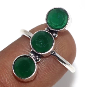 Green Onyx 925 Silver Plated Gemstone Ring Us FreeSize Modern Gifts AU W843 - Picture 1 of 3