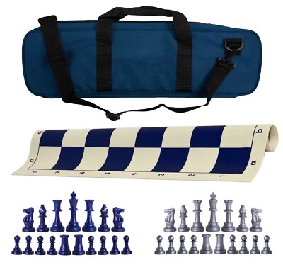 Juego de ajedrez de lujo de un solo peso - Piezas de tablero de vinilo y bolsa - Blanco marino Foto 1 de 4