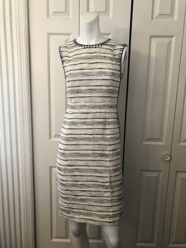 Abito Tory Burch 2 riccioli di tweed avorio x stile guaina grigia foderato posteriore difetto cerniera