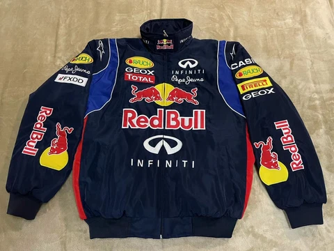 Adult F1 Vintage Racing Jacket Navy Blue Ebroidered Red Bull Jacket Cover