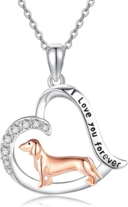 925 Sterling Silver Dog Dachshund Heart Pendant Necklace Jewelry Gift for Women - Picture 1 of 4