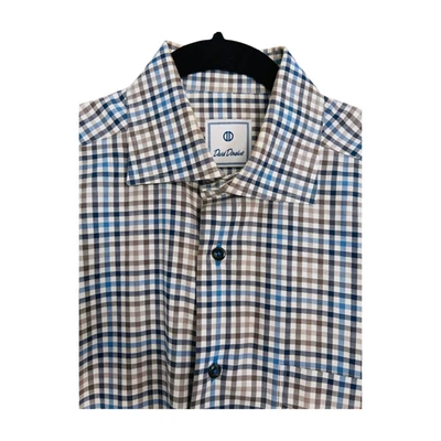 Camisa con botones David Donahue para hombre M mediana LS manga larga azul gris a cuadros NUEVA Foto 1 de 4