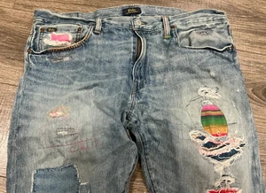 Ralph Lauren Polo Aztec Military Serape Patchwork Sportsman Denim Patch Jeans 35 - Bild 1 von 16