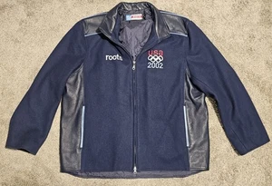 Roots Men's Jacket 2002 Olympics Team USA Full Zip Wool Leather Jacket Size Lg - Picture 1 of 12