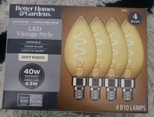 Vintage Candelabra LED Light Bulbs (4) - 4.5 Watts (40W Equiv.) B10 Dimmable E26 - Picture 1 of 1