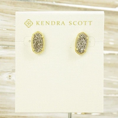 NWOT Kendra Scott Ellie Drusy Platinum Stud Earrings Gold Tone - Image 1 of 4