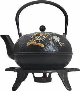 Large Cast Iron Tea Set with Warmer Japanese Tetsubin with Infuser Kettle 60.9oz - Picture 1 of 9